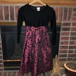 Burgundy Floral Christmas Dress Girls Size 10